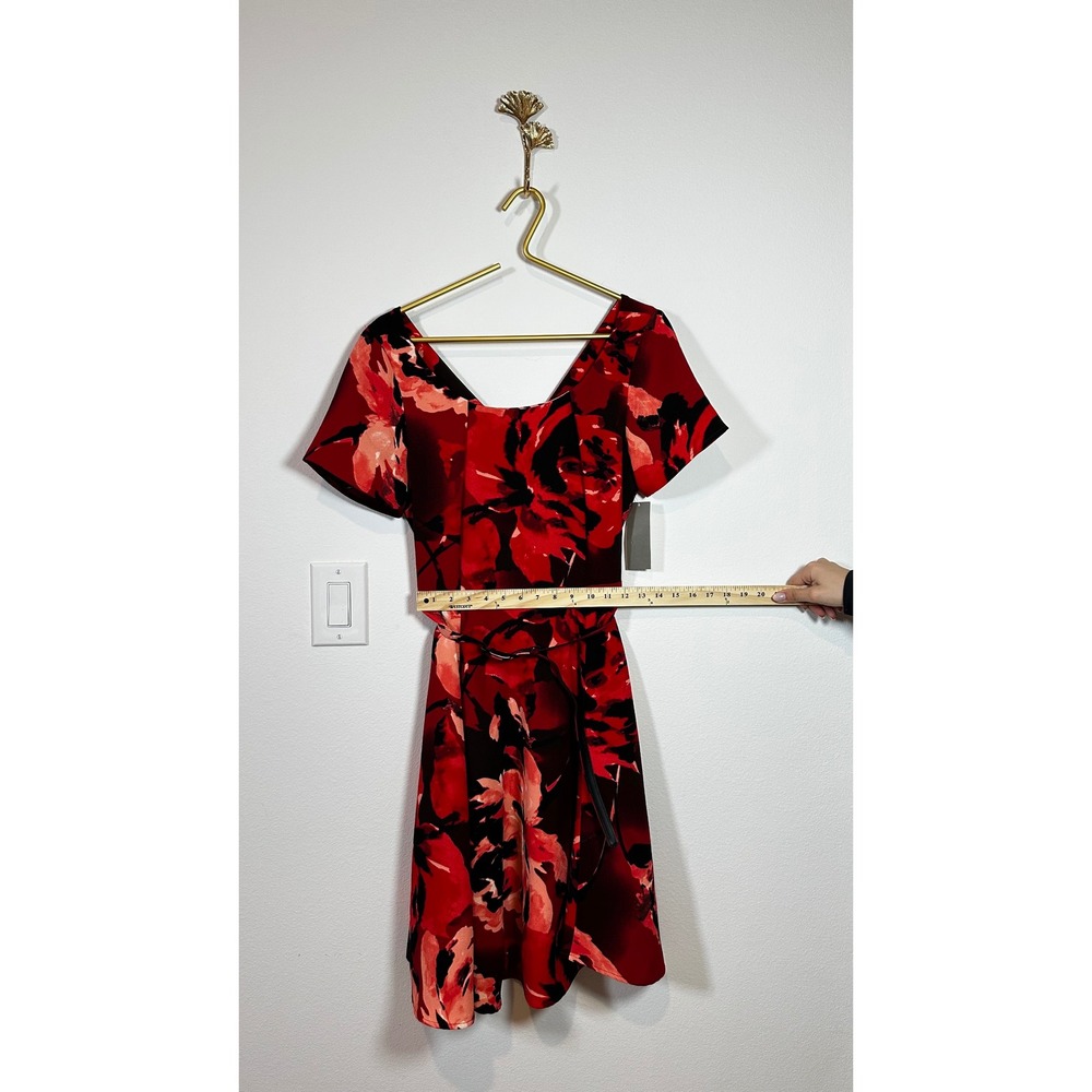 EVA MENDES NY&C Red Floral Belted Fit & Flare Dress Size 10 - Picture 10 of 10